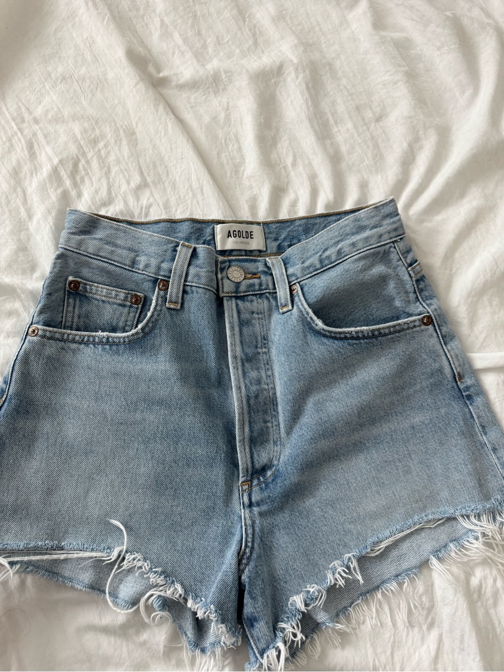 Agolde Light Wash High-Rise Cutoff Denim Shorts